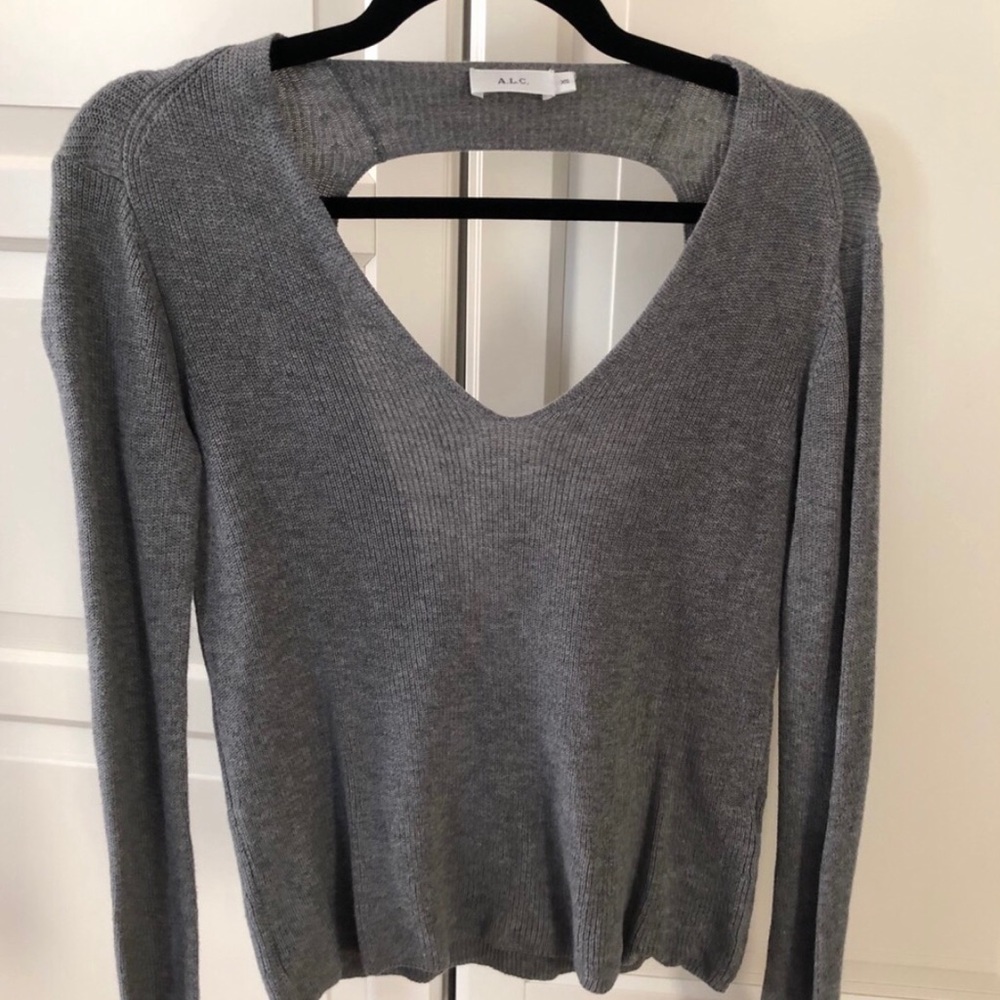 A.L.C. Grey Ribbed Open Back Sweater - Picture 2 of 9